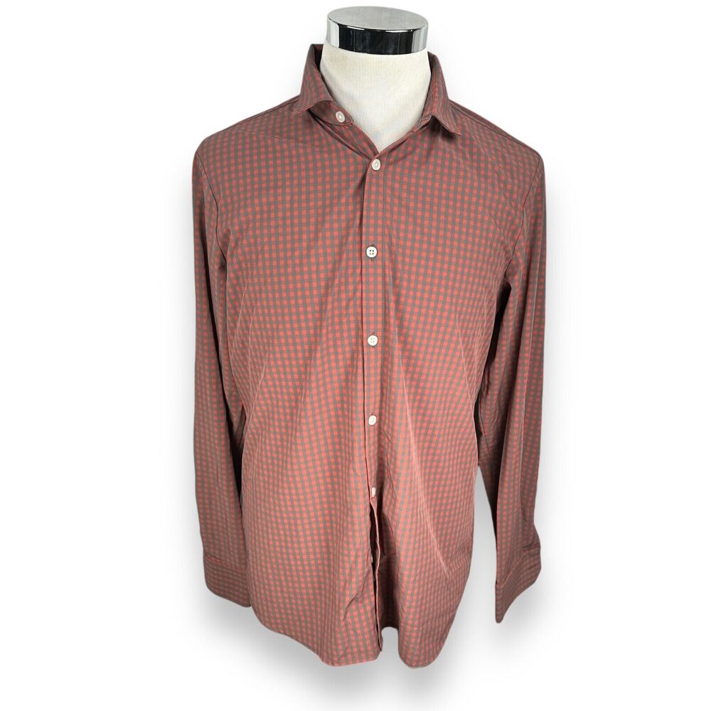 Mizzen +‎ Main Shirt Mens Large Red Black Buffalo Plaid Button Up Stretch